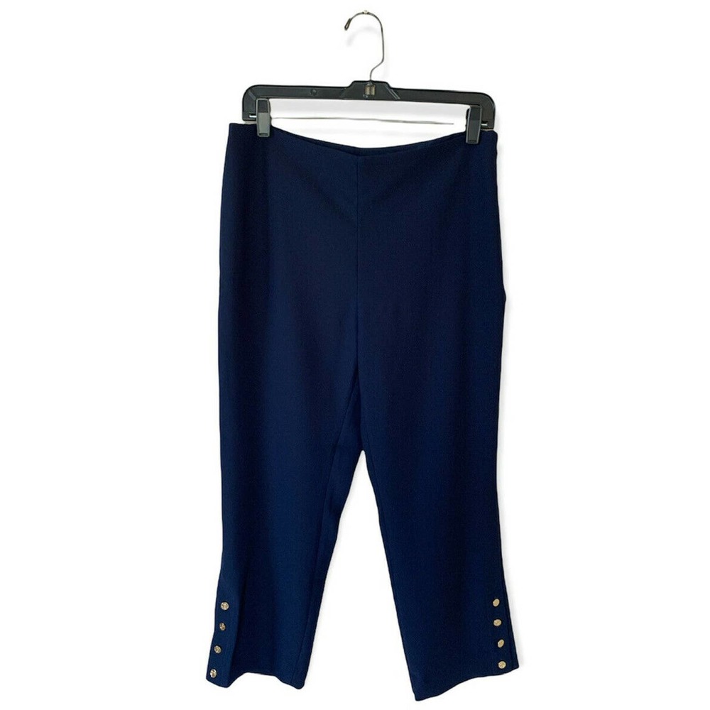 Draper James Blue Crepe Pants Size 8 Womens Cropped Sailor Gold Button Leg
